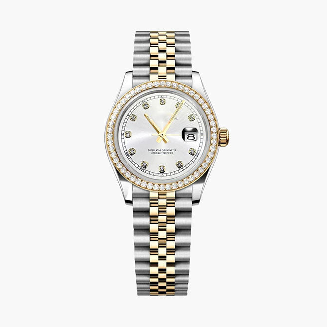 Ladies' Datejust Watch – Two-Tone, White Dial with Stones