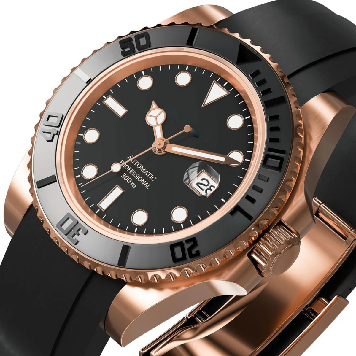 Automatic Dive Watch 40mm β Rose Gold, Rubber Strap (2)
