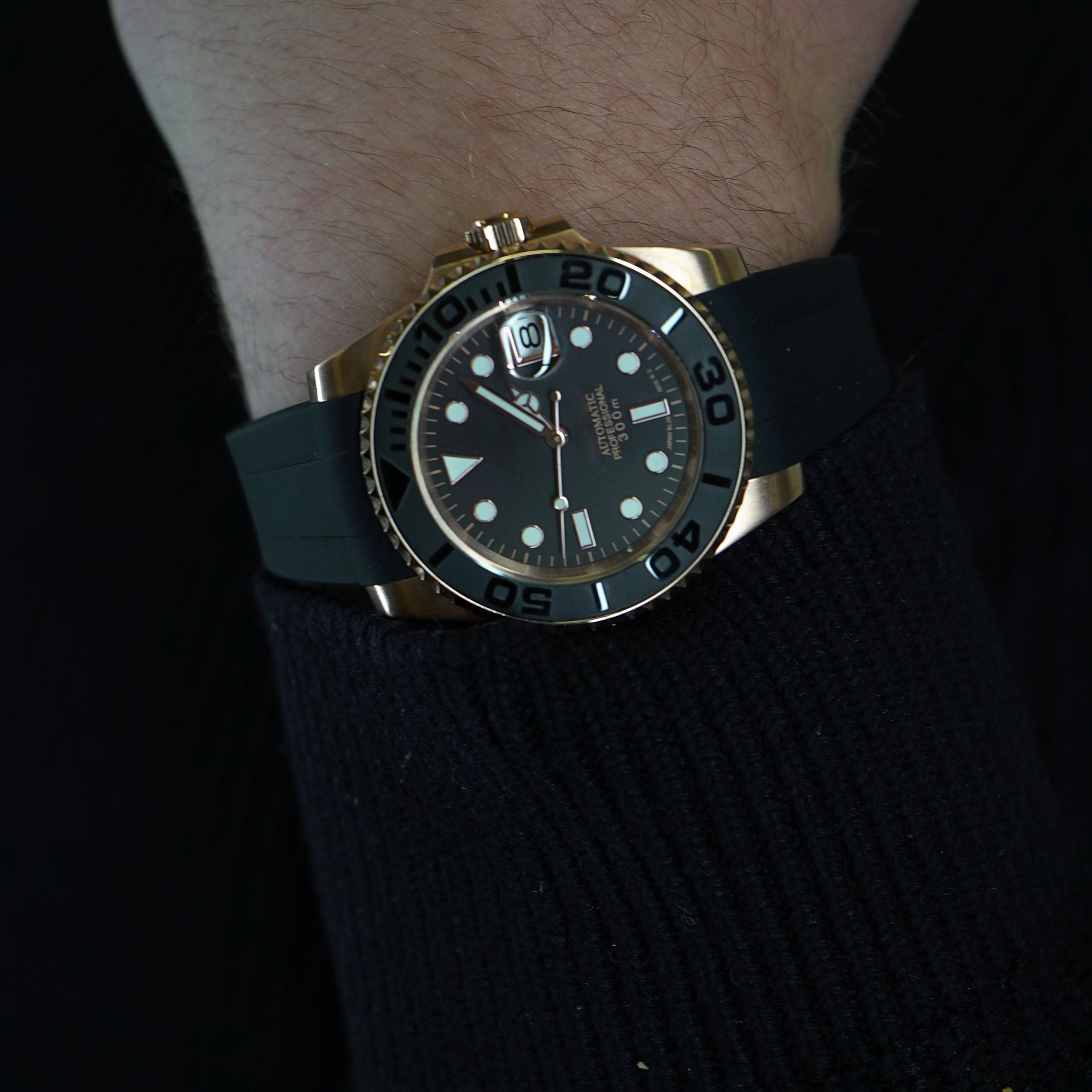 Automatisk Dykkerklokke 40 mm β Rosegull, Gummirem (2)