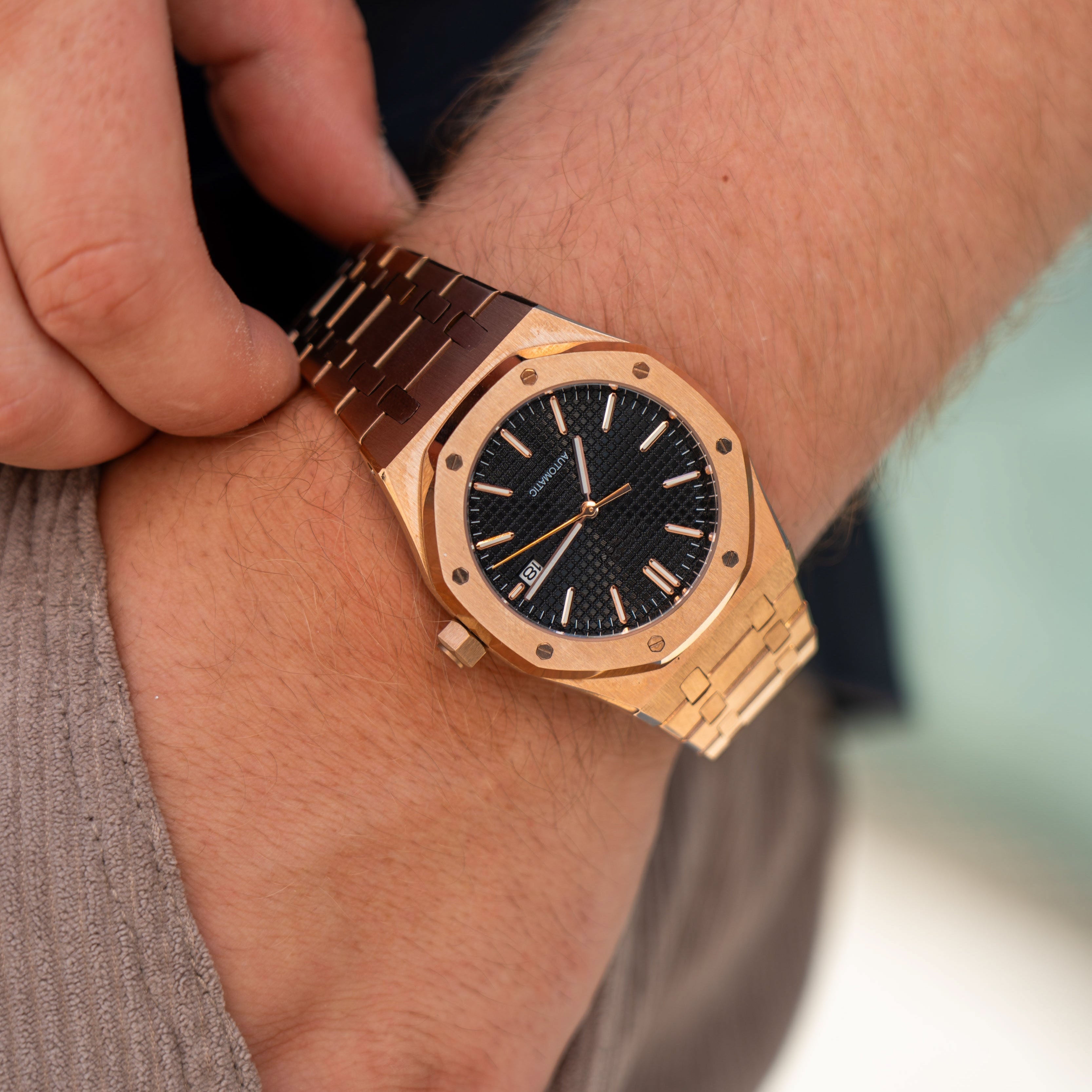 Octagonal Sports Watch – Rose Gold/Black