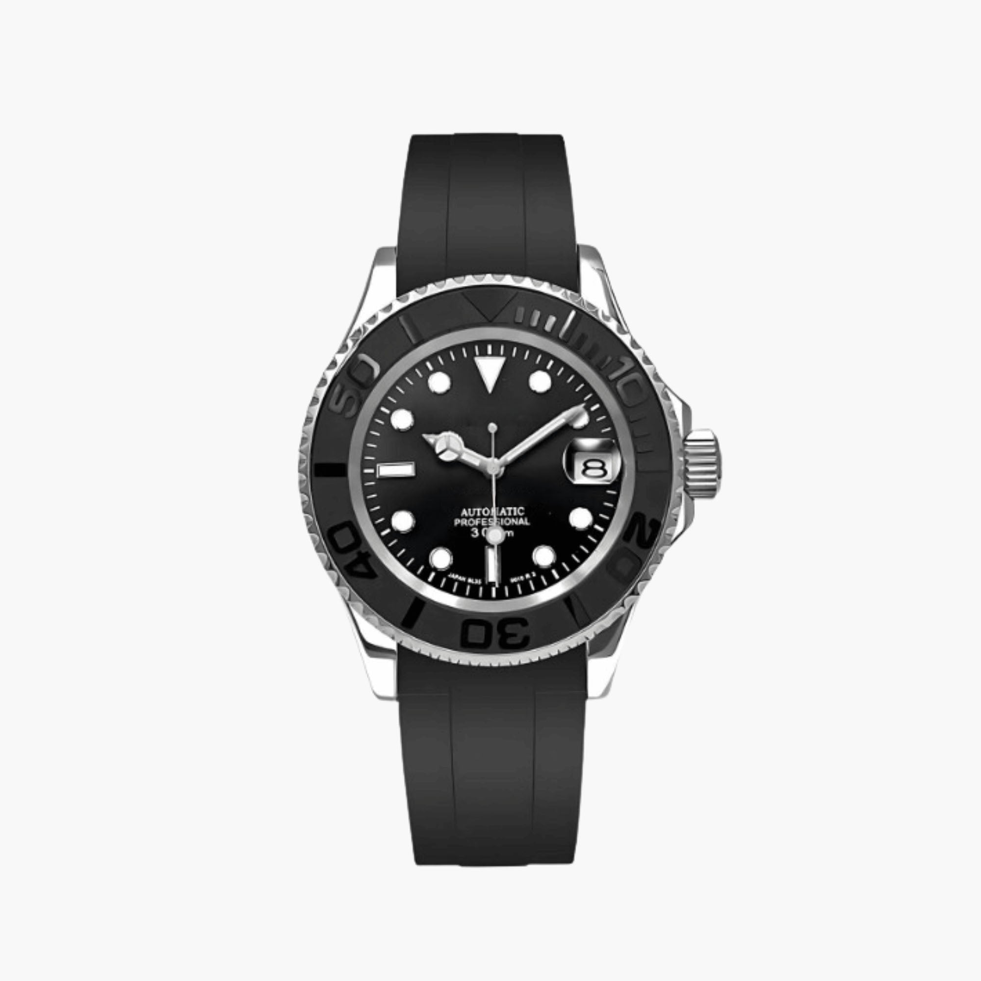 Automatisk Dykkerklokke 40 mm – Sort, Gummirem