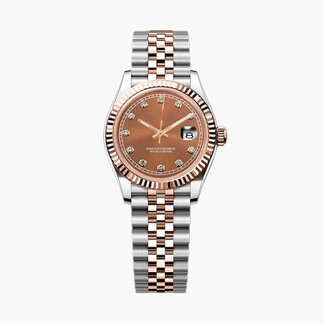Ladies' Date Watch – Two-Tone Rose Gold with Stones