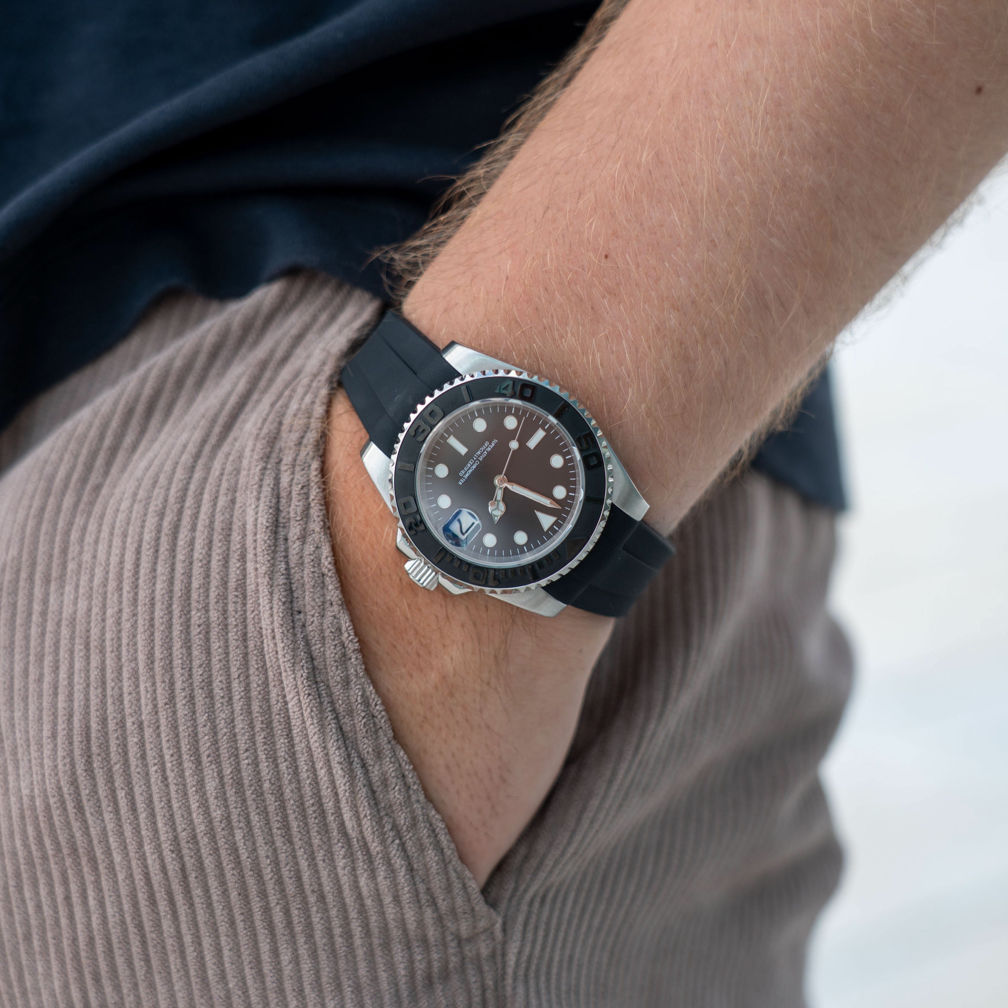 Automatisk Dykkerklokke 40 mm – Sort, Gummirem